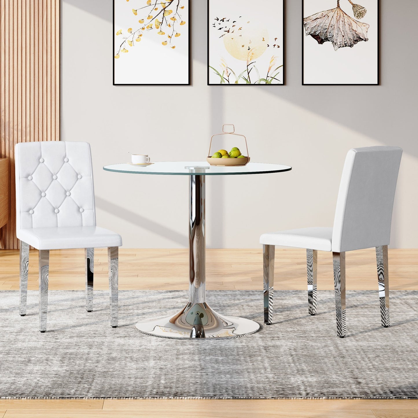 Sumdeal White and Silver PU Leather Dining Chairs Set of 2 with Silver Legs - product image 3