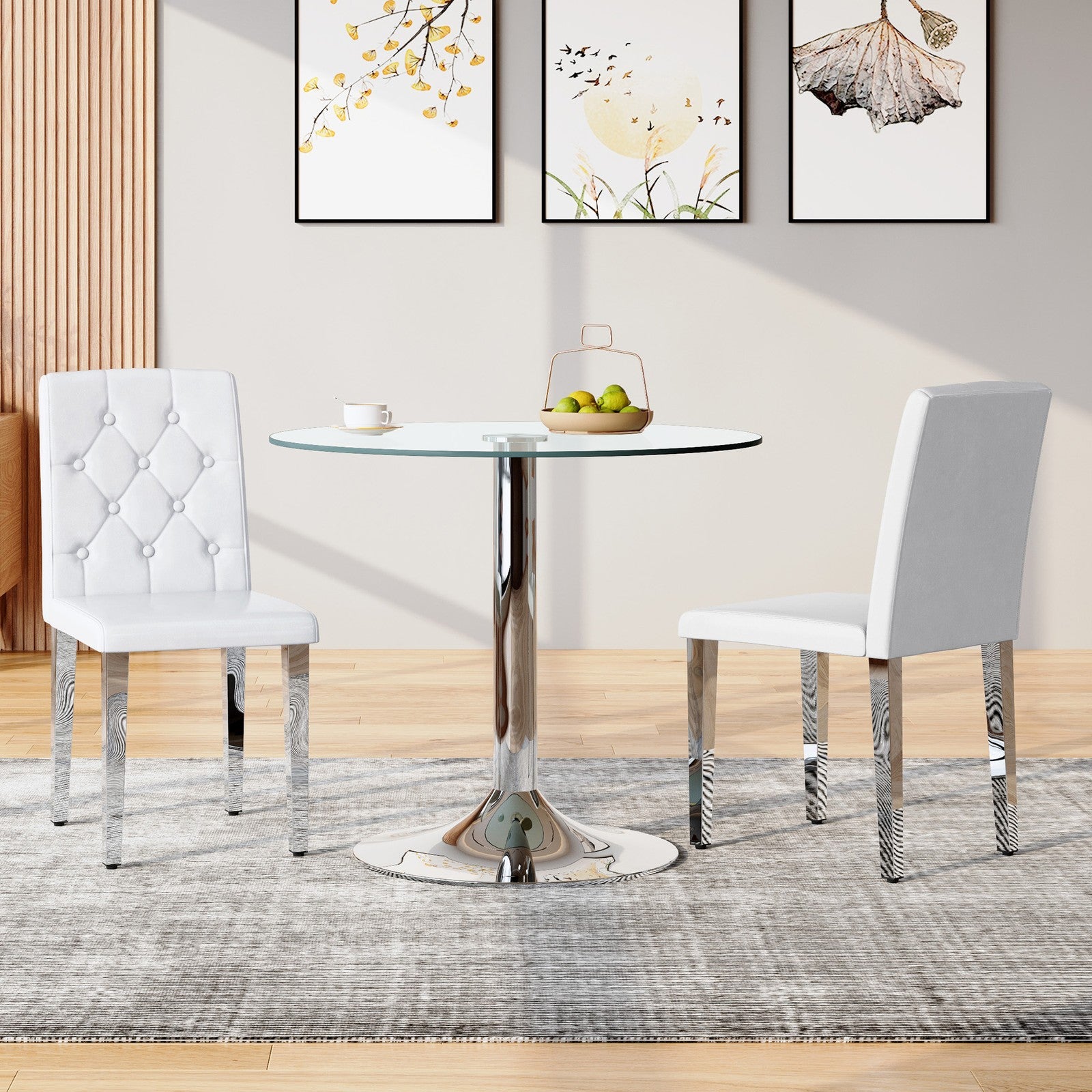 Sumdeal White and Silver PU Leather Dining Chairs Set of 2 with Silver Legs - product image 3