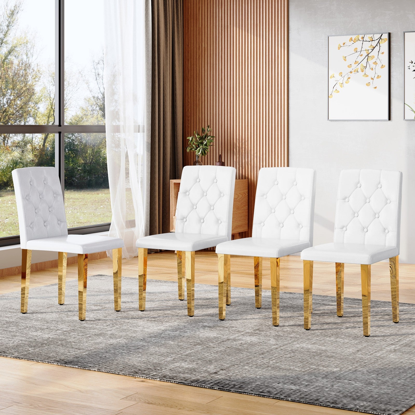 Sumdeal White and Gold PU Leather Dining Chairs Set of 4 with Gold Legs - product image 3