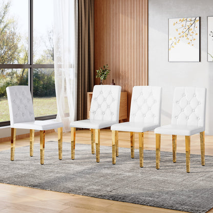 Sumdeal White and Gold PU Leather Dining Chairs Set of 4 with Gold Legs - product image 3