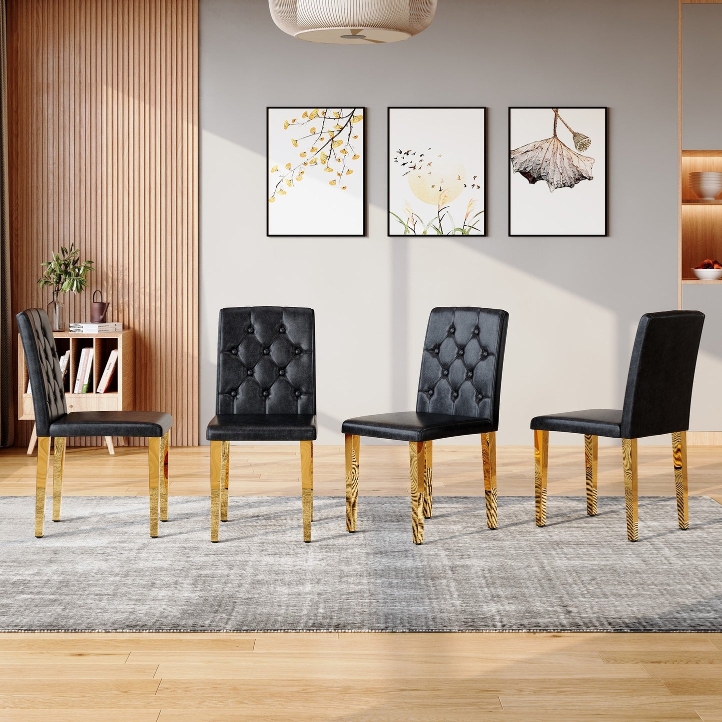 Sumdeal Black and Gold PU Leather Dining Chairs Set of 4 with Gold Legs - product image 3