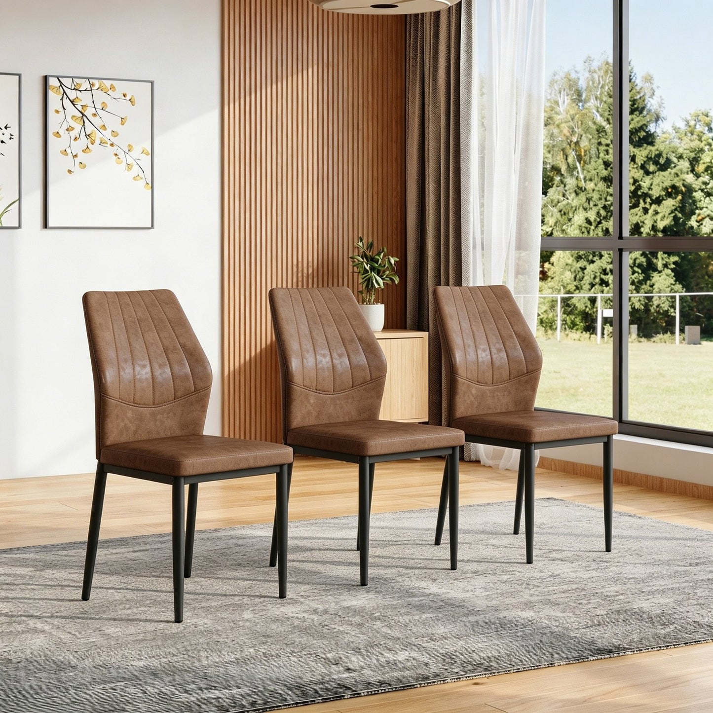 Sumdeal Brown and Black Fabric Dining Chairs Set of 3 with Modern Legs - product image 3