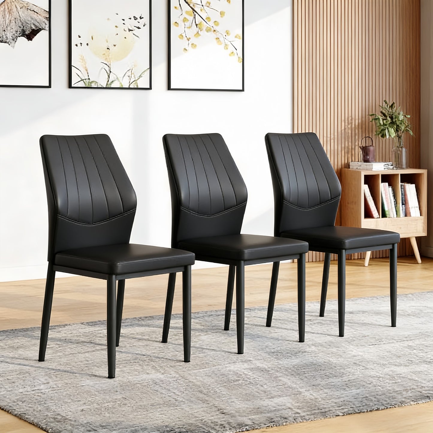 Sumdeal Black PU Leather Dining Chairs Set of 3 with Modern Legs - product image 3