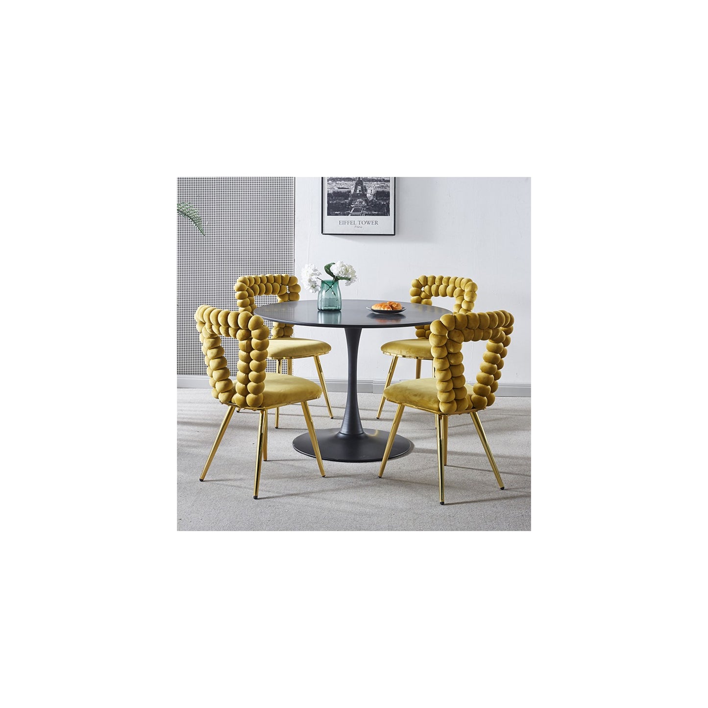 Sumdeal Yellow Fabric Dining Chairs Set of 4 with Gold Legs - product image 3