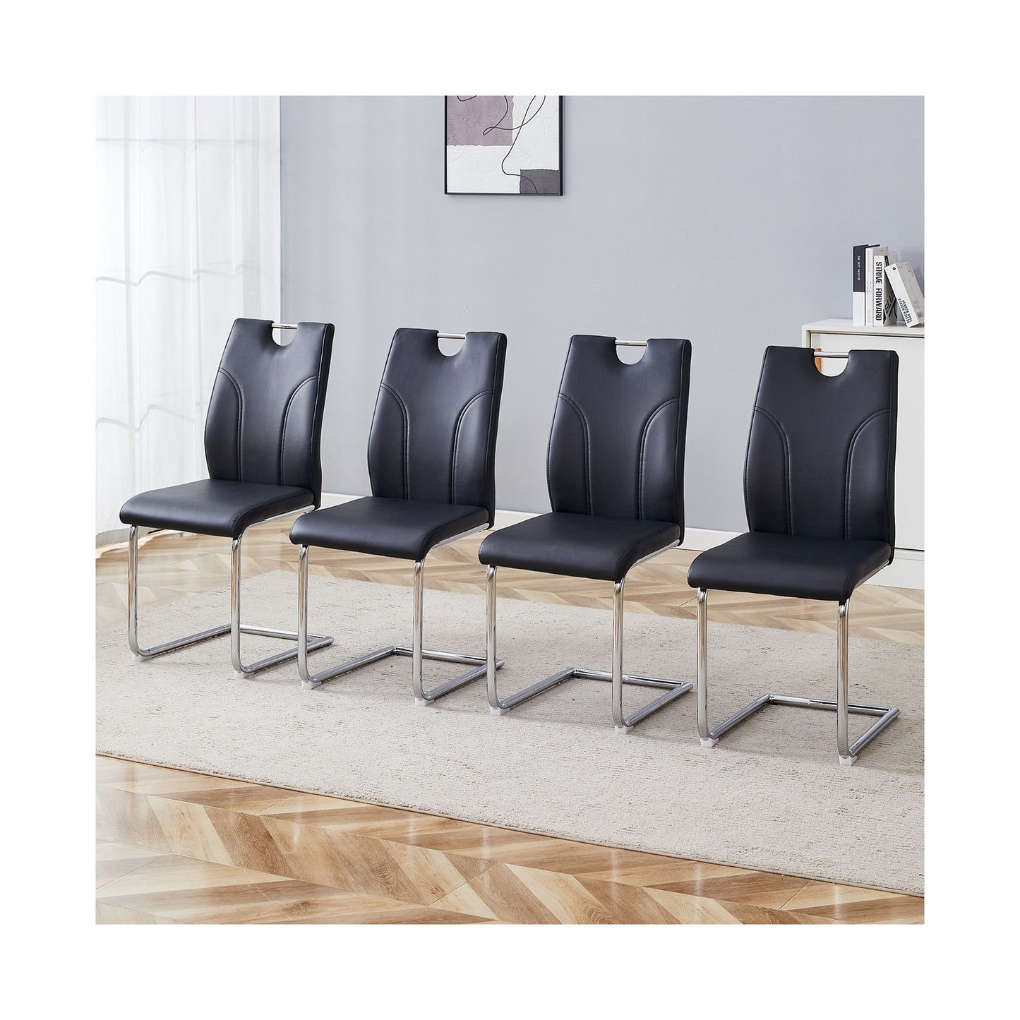 Sumdeal Black and Silver PU Leather Dining Chairs Set of 4 with Silver Legs - product image 3
