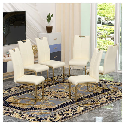 Sumdeal Modern PU Dining Chairs Set of 6 with Gold Legs for Open Dining Rooms - Walmart image Cream