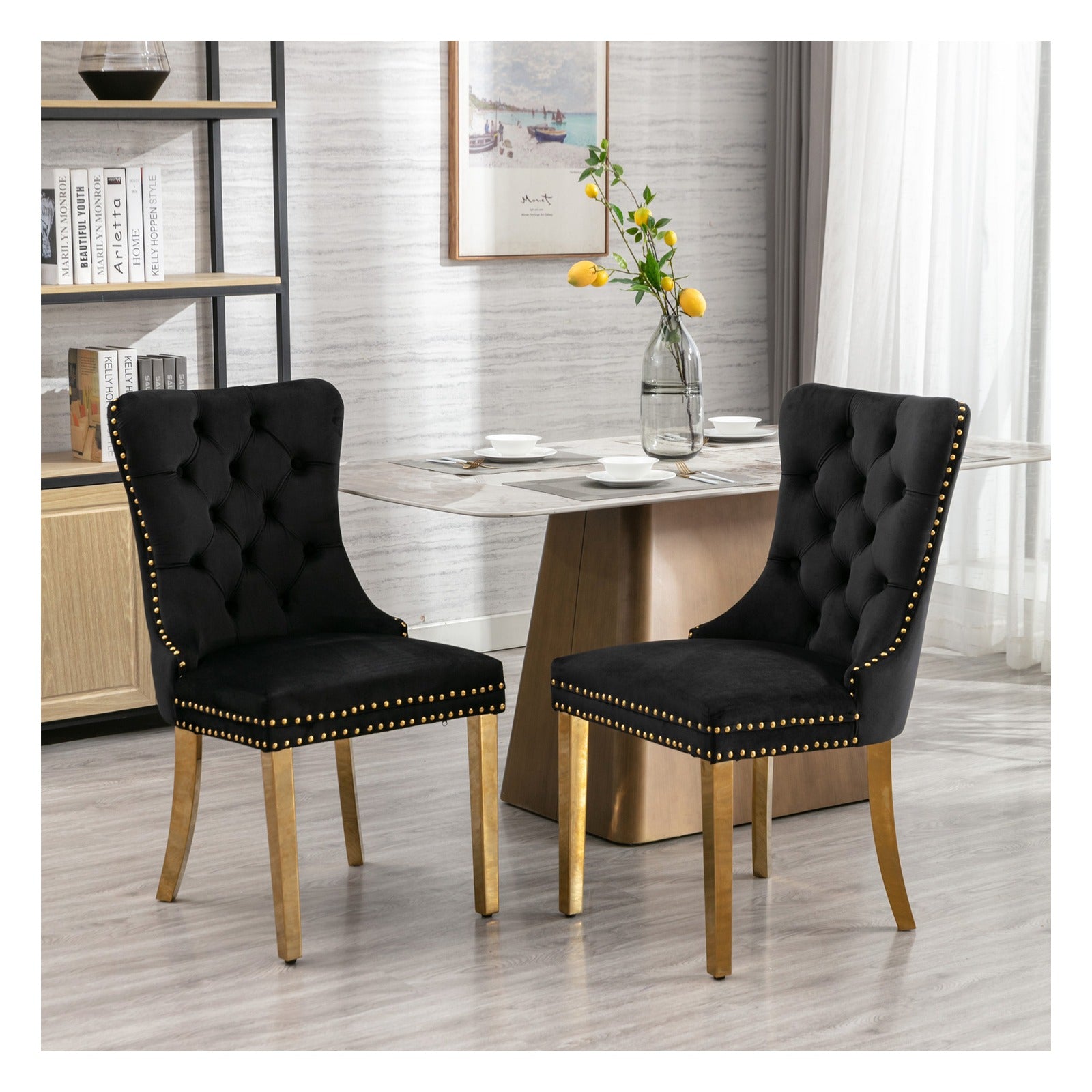 Sumdeal Velvet Dining Chairs Set of 2 with Gold Legs for Elegant Dining Spaces - variant-main 3