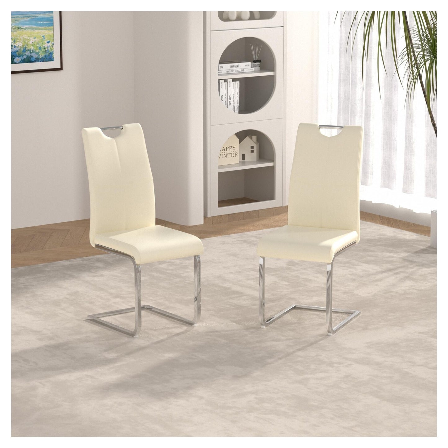 Sumdeal Modern PU Dining Chairs Set of 2 with Silver Legs for Small Dining Spaces - Walmart image Cream