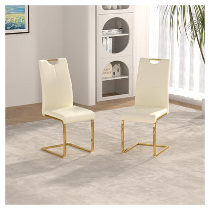 Sumdeal Modern PU Dining Chairs Set of 2 with Gold Legs for Compact Dining Rooms - Walmart image Cream