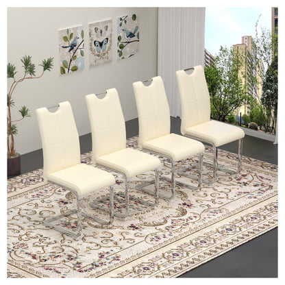 Sumdeal Modern PU Dining Chairs Set of 4 with Silver Legs for Apartments and Kitchens - Walmart image Cream