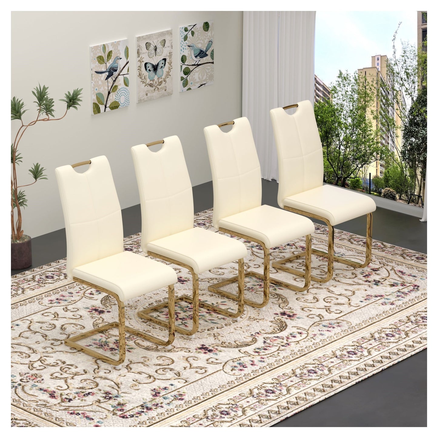 Sumdeal Modern PU Dining Chairs Set of 4 with Gold Legs for Stylish Dining Areas - Walmart image Cream