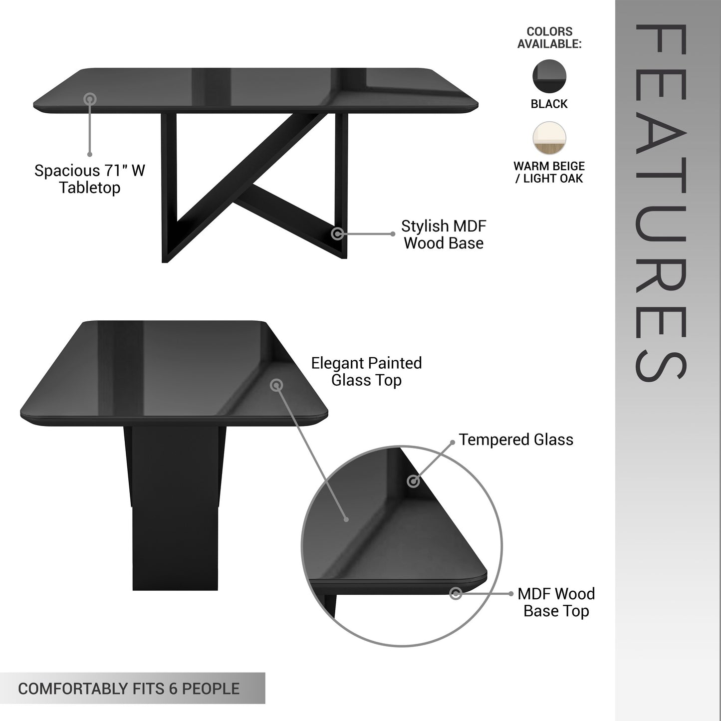 Sumdeal Rectangular Glass Dining Table for Modern Dining Rooms - detail image 4
