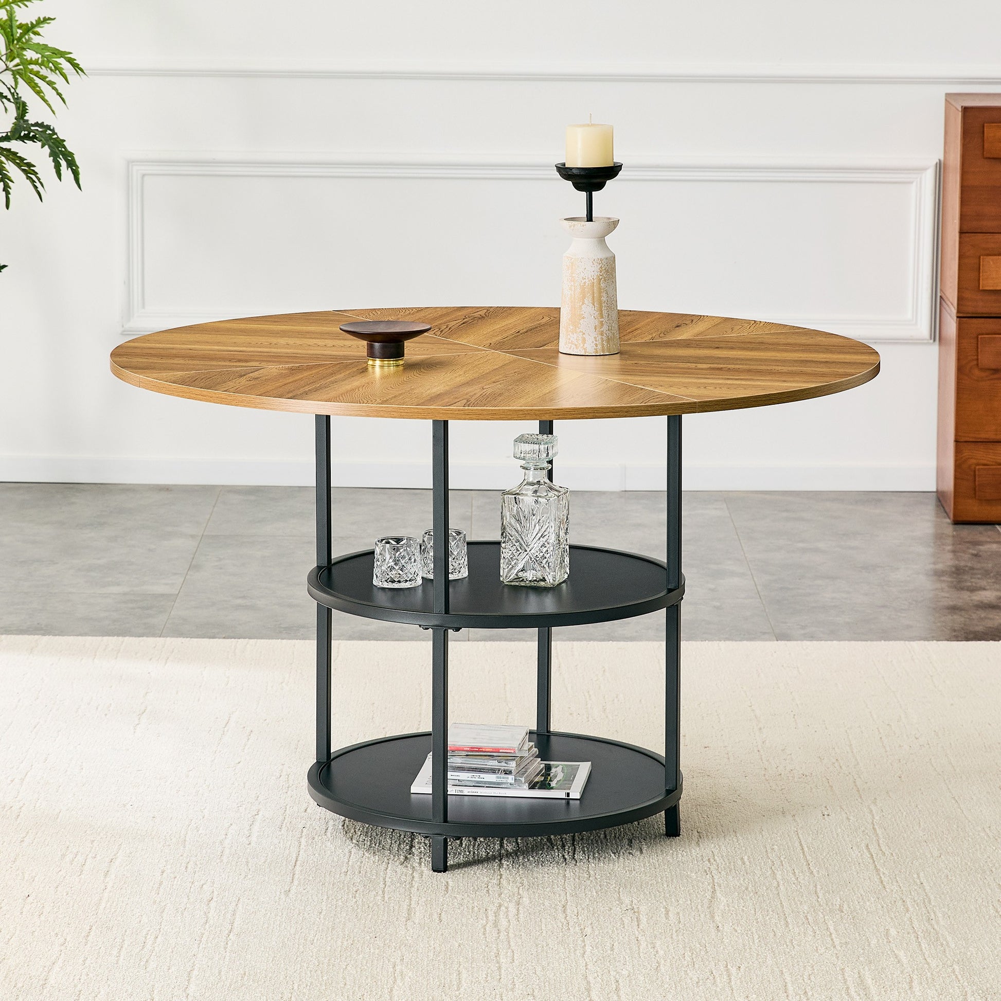 Sumdeal Round Wood-Look Dining Table for Apartments and Kitchens - detail image 4