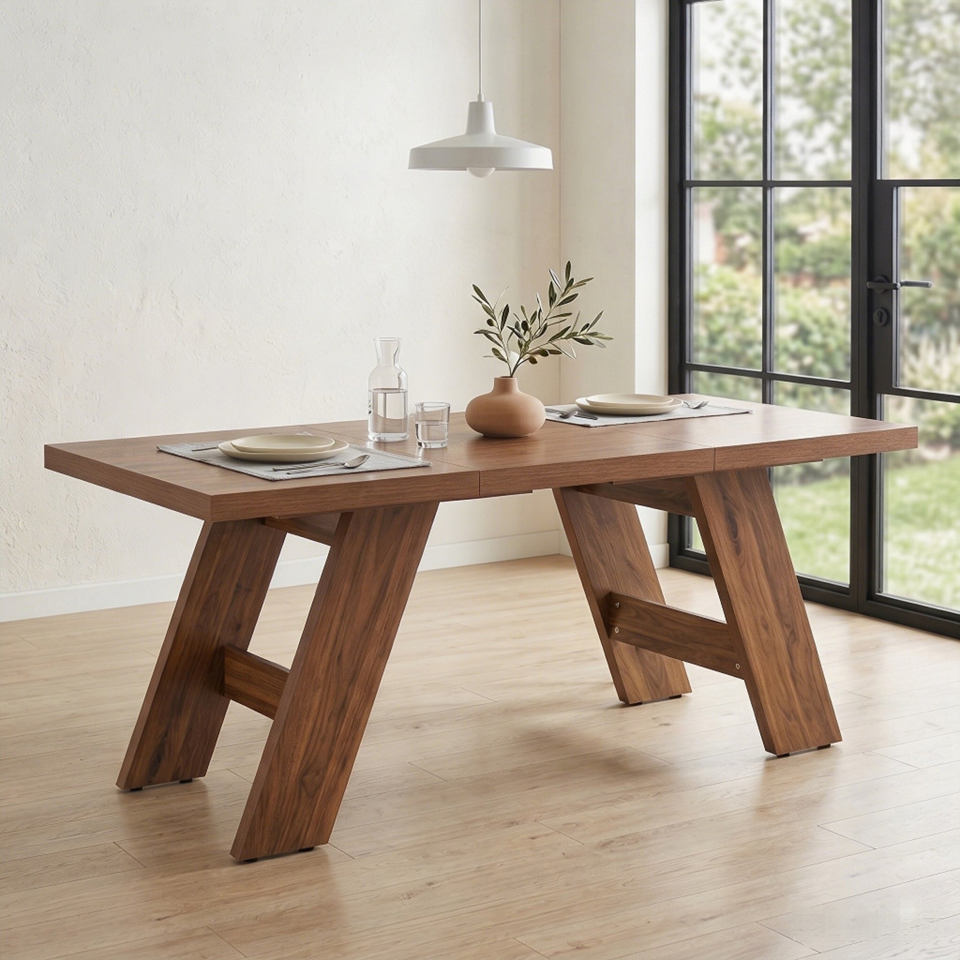 Sumdeal 71-inch Wood-Look Rectangular Dining Table with Angled Legs - detail image 4
