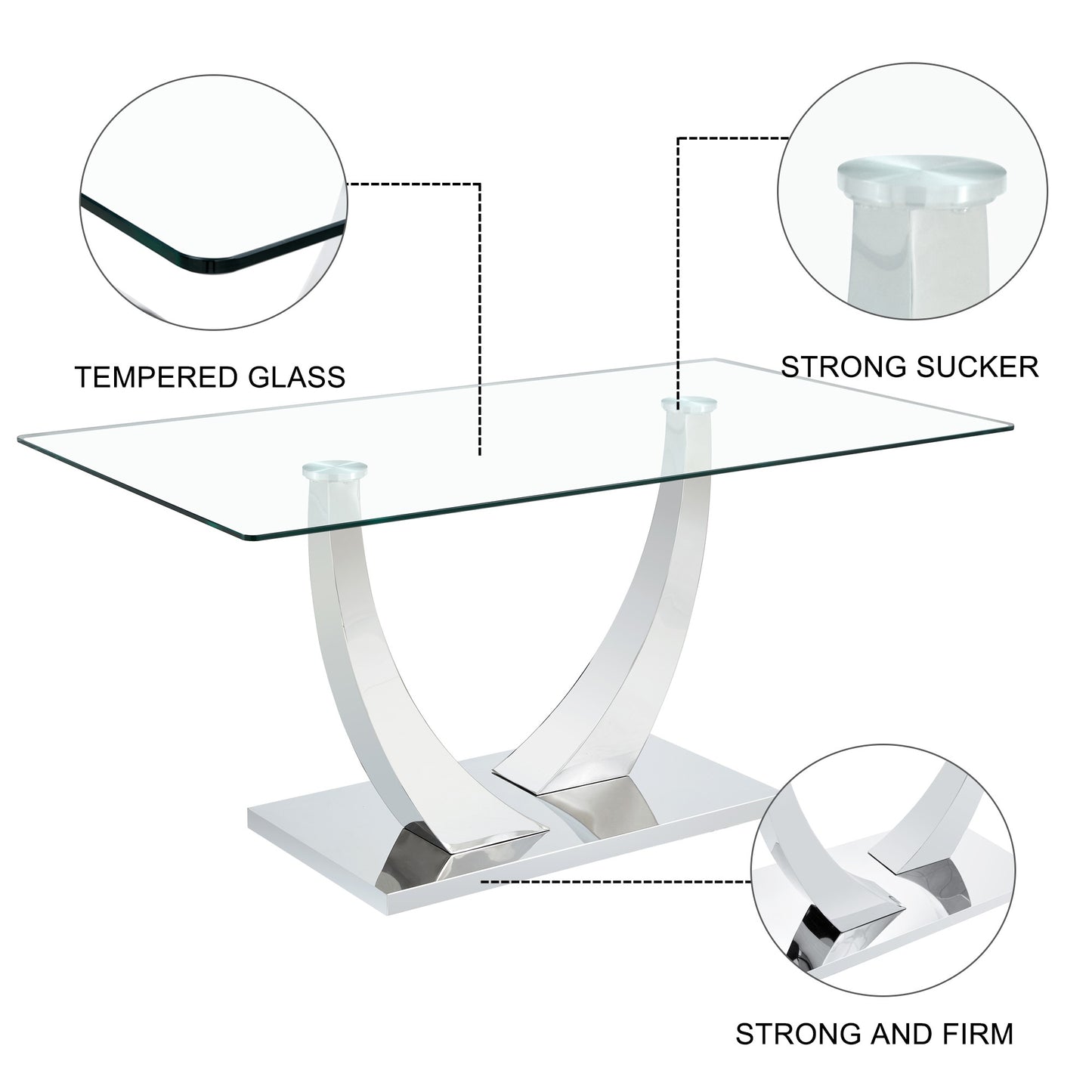 Sumdeal Rectangular Glass Dining Table for Modern Dining Rooms - detail image 4