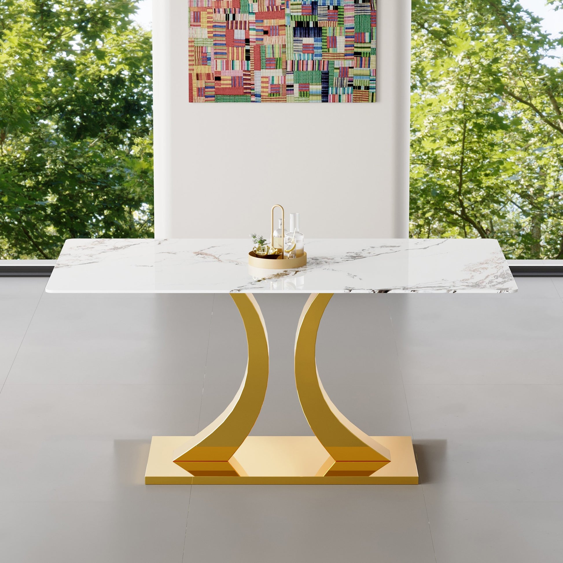 Sumdeal Rectangular Glass Dining Table for Modern Dining Rooms - detail image 3