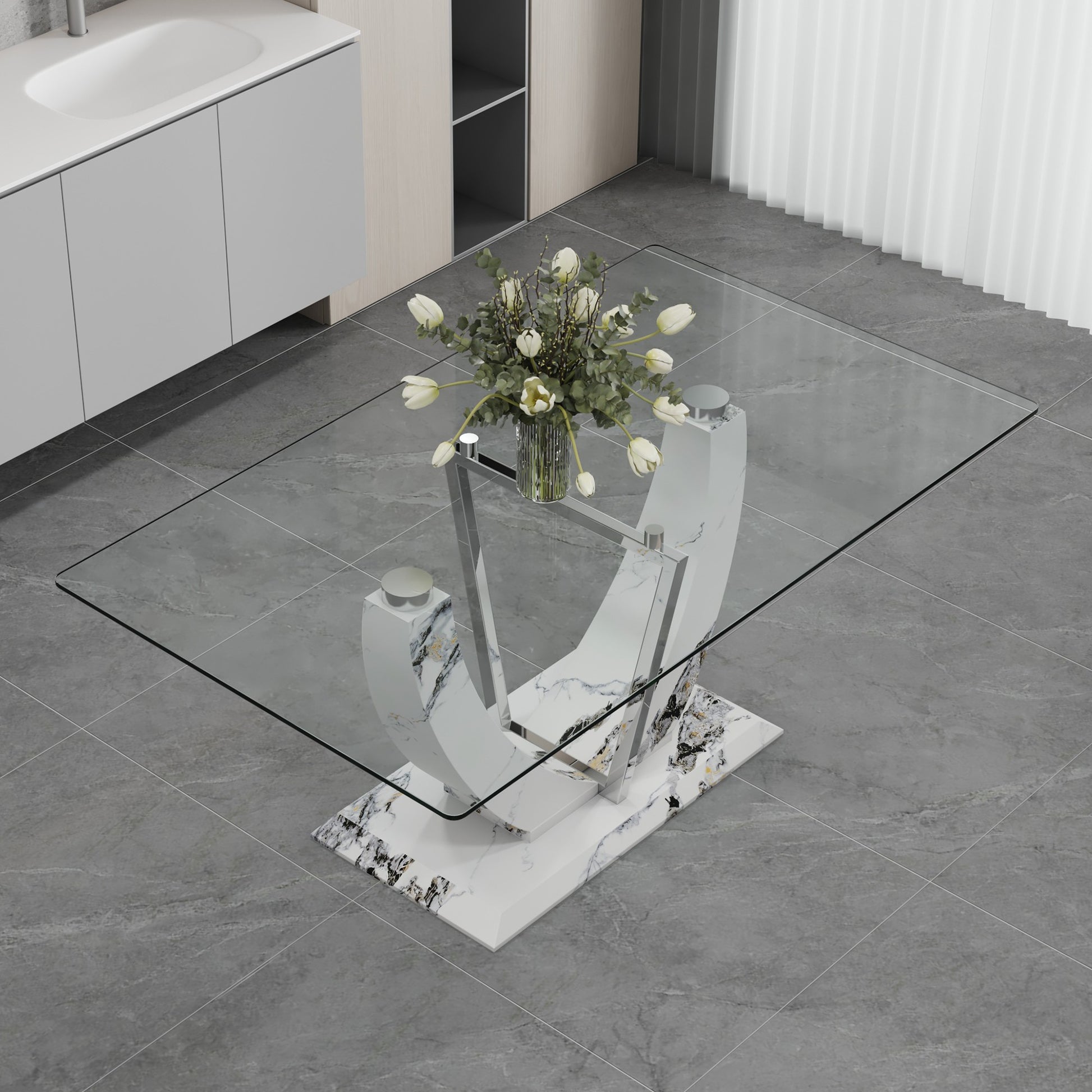 Sumdeal Rectangular Glass Dining Table for Modern Dining Rooms - detail image 4