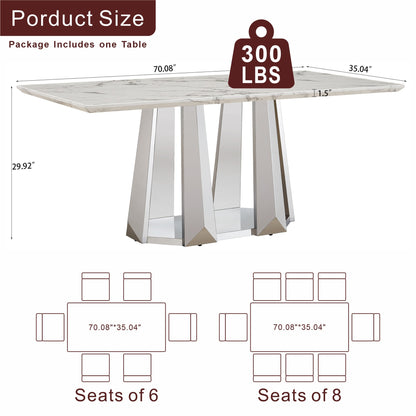 Sumdeal Rectangular Faux Marble Dining Table for Modern Dining Rooms - dimension image 2