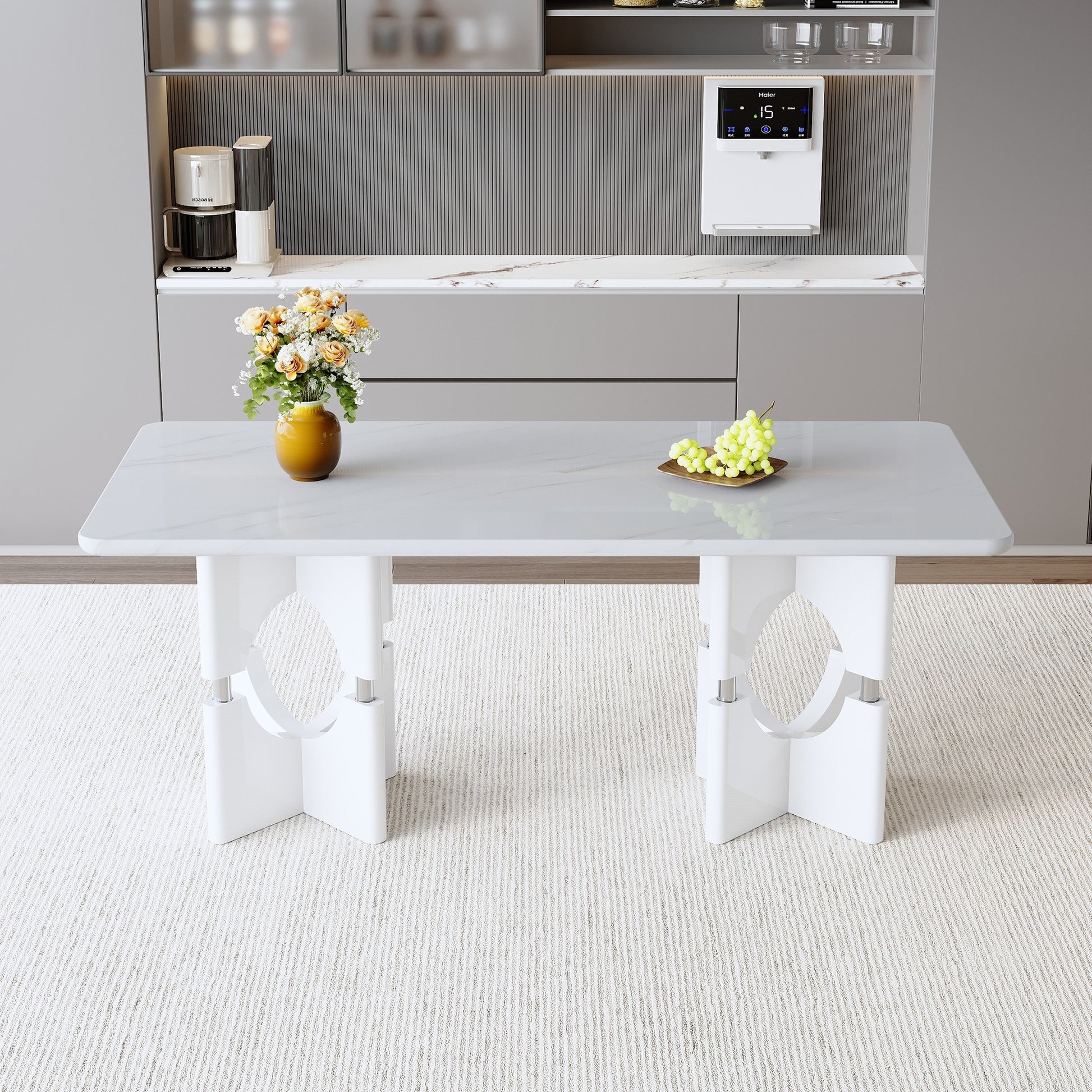 Sumdeal Rectangular Faux Marble Dining Table for Modern Dining Rooms - detail image 4
