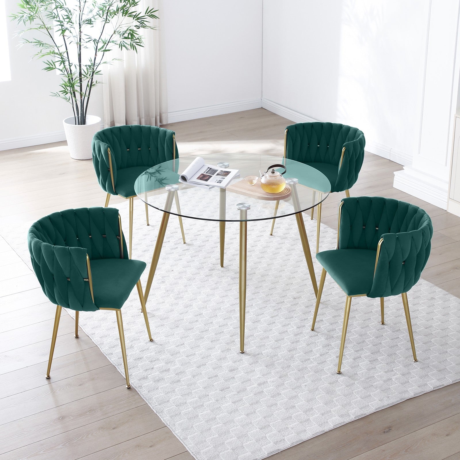 Sumdeal Green Velvet Dining Chairs Set of 2 with Gold Legs - product image 4