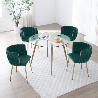 Sumdeal Green Velvet Dining Chairs Set of 2 with Gold Legs - product image 4