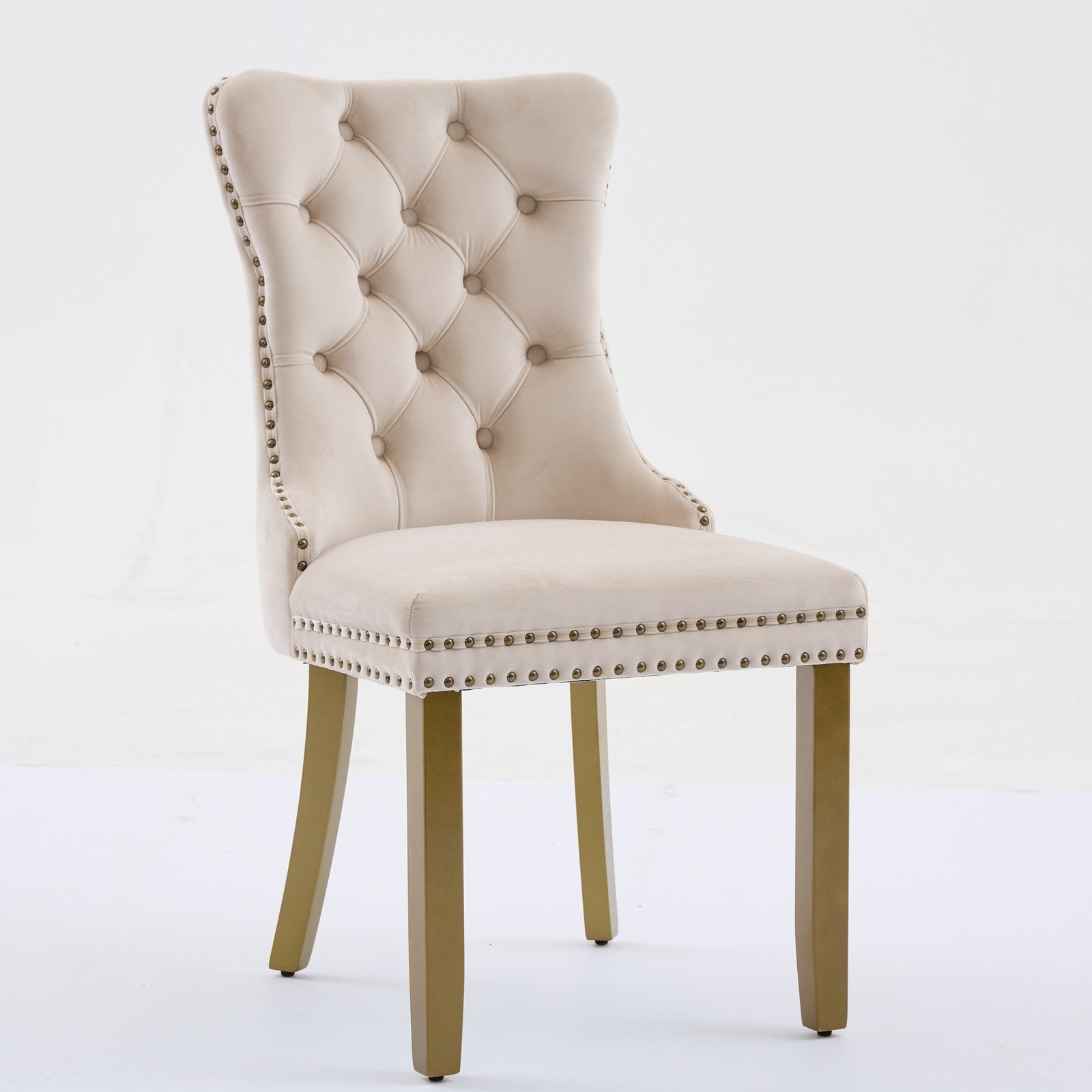 Sumdeal Beige Velvet Dining Chairs Set of 2 with Gold Legs - product image 4
