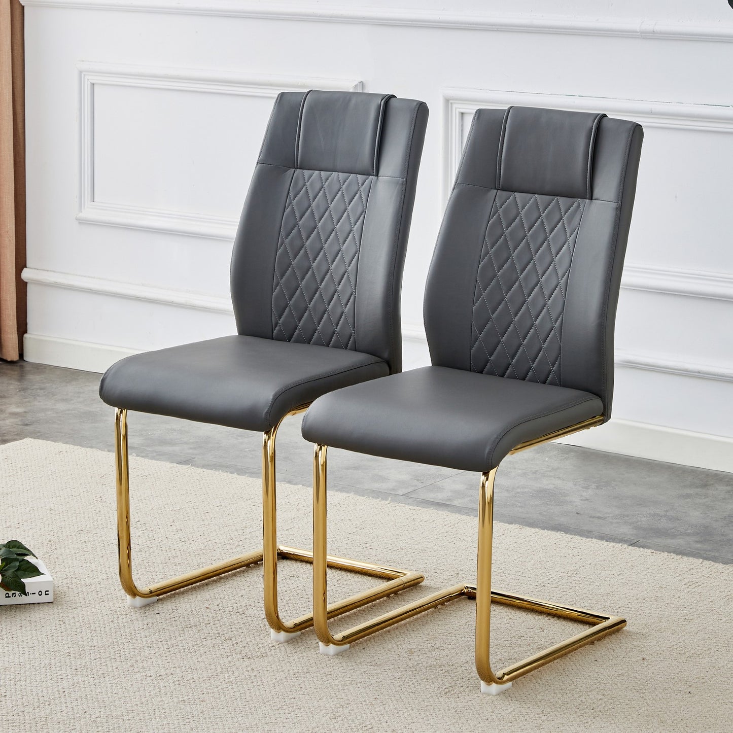 Sumdeal Gray PU Leather Dining Chairs Set of 4 with Gold Legs - product image 4