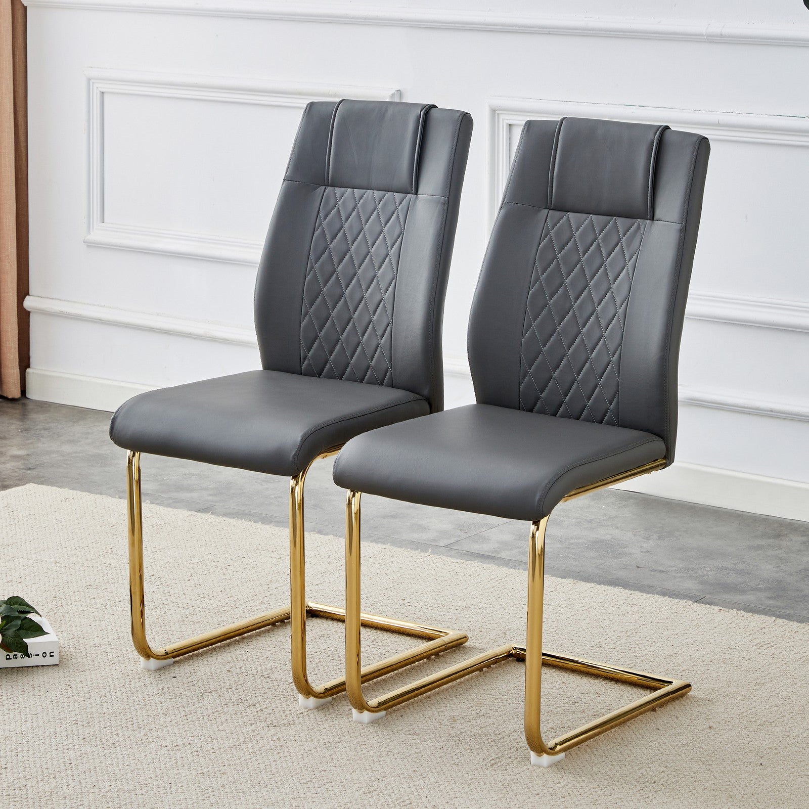 Sumdeal Gray PU Leather Dining Chairs Set of 4 with Gold Legs - product image 4