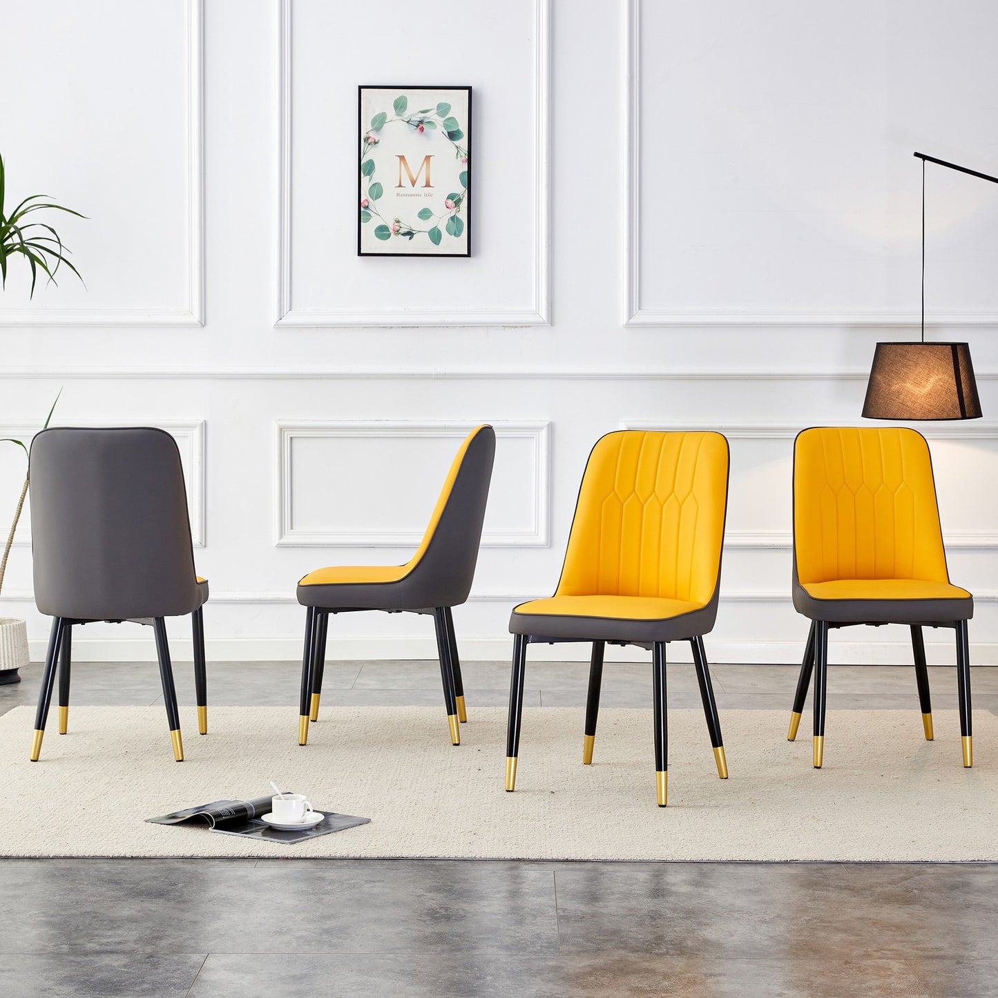 Sumdeal Yellow and Grey PU Leather Dining Chairs Set of 4 with Black Legs - product image 4