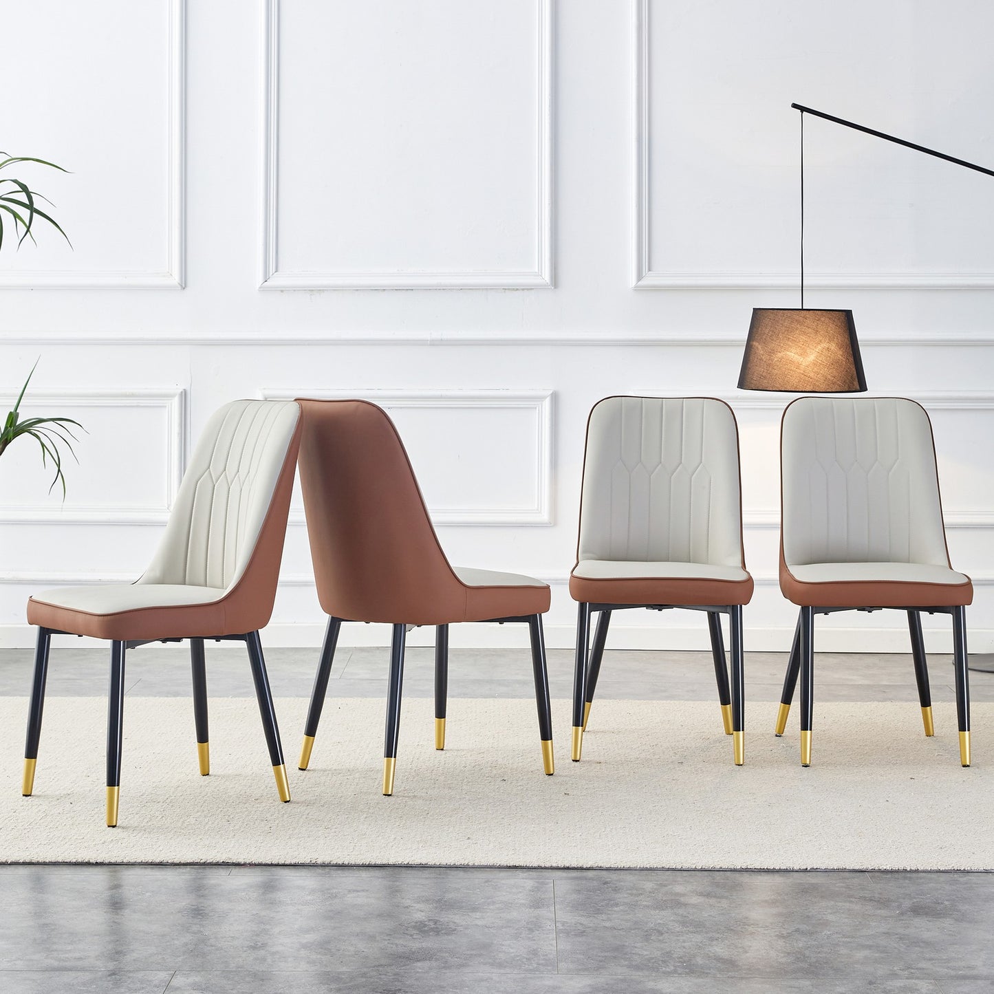 Sumdeal Brown and Light Gray PU Leather Dining Chairs Set of 4 with Black Legs - product image 4