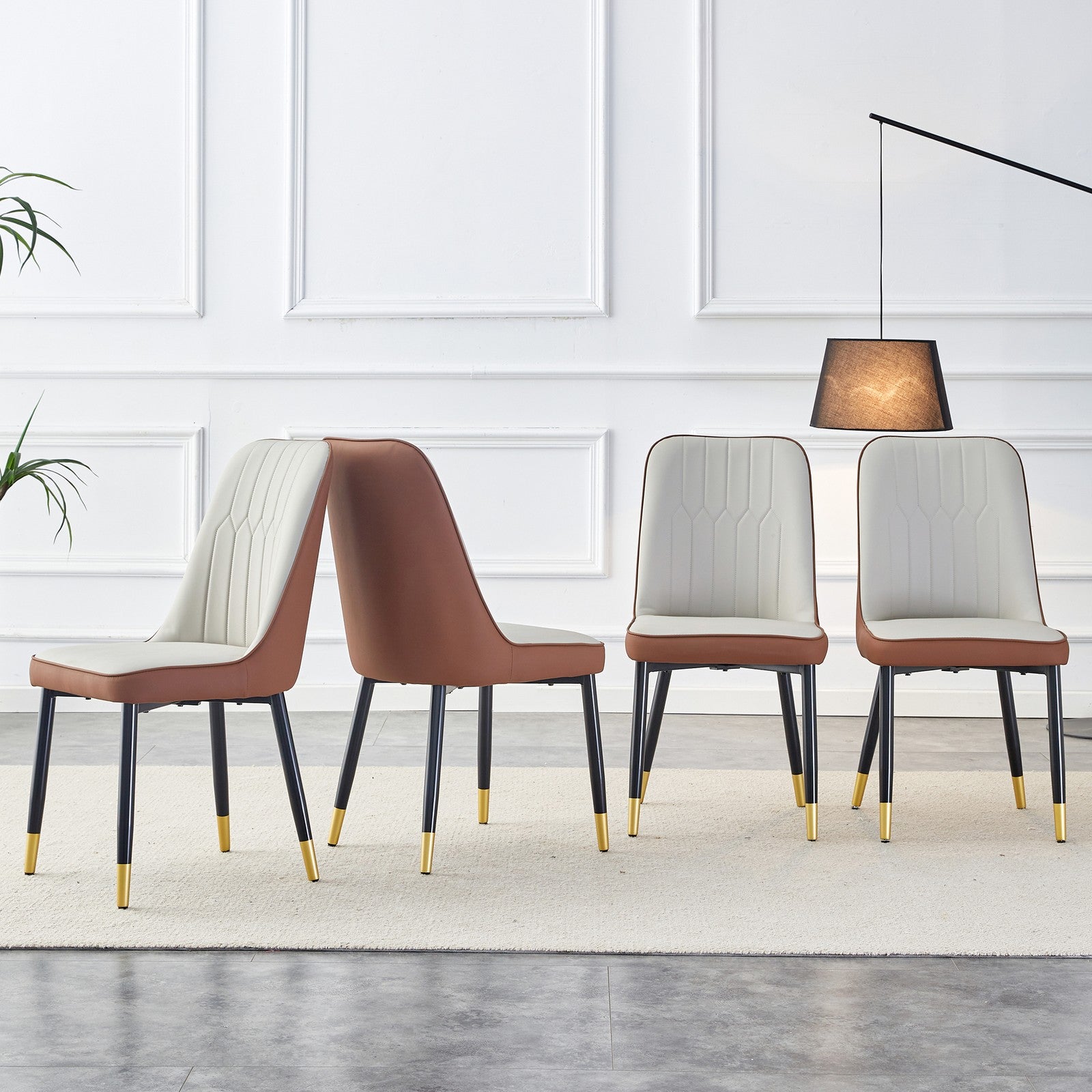 Sumdeal Brown and Light Gray PU Leather Dining Chairs Set of 4 with Black Legs - product image 4