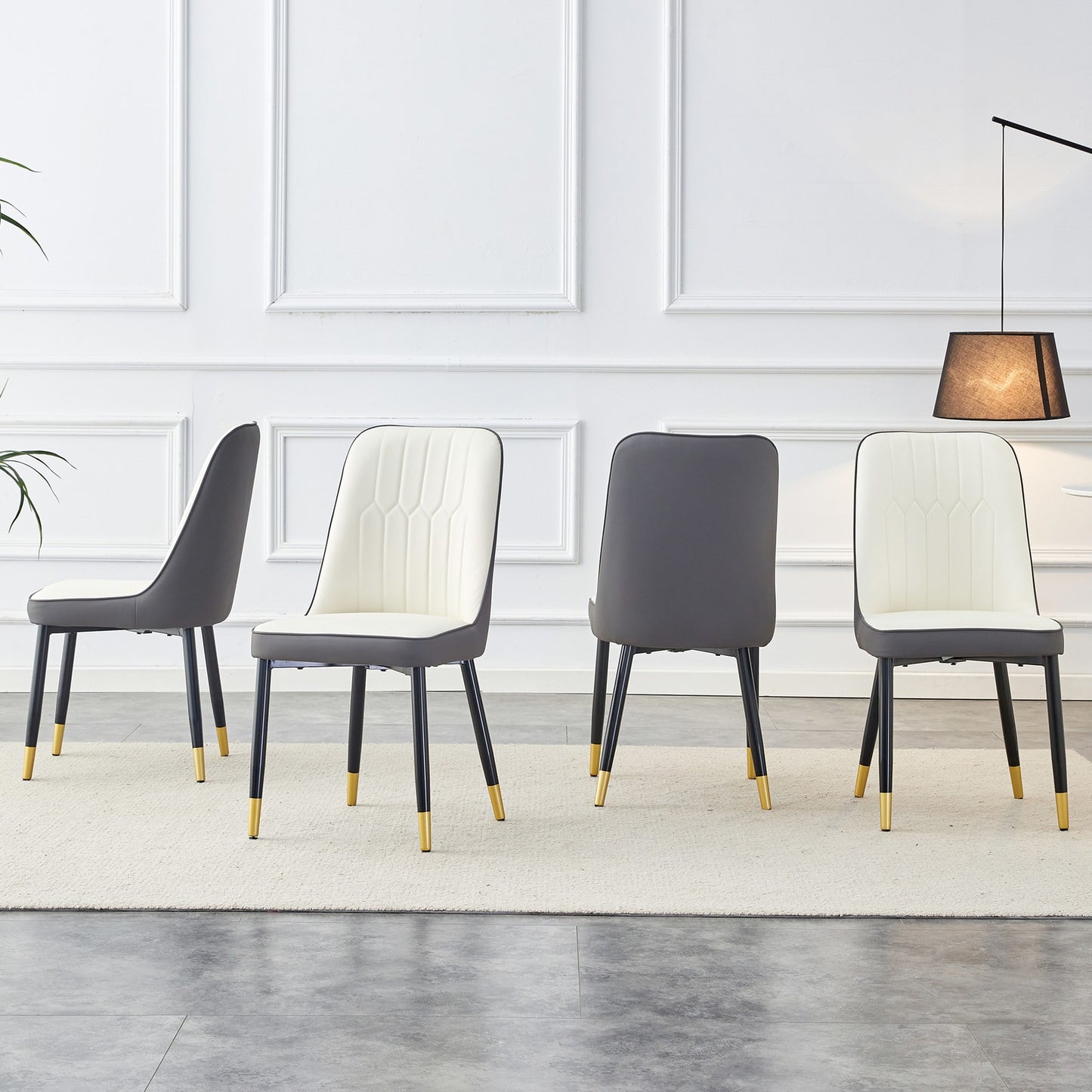 Sumdeal White and gray PU Leather Dining Chairs Set of 4 with Black Legs - product image 4