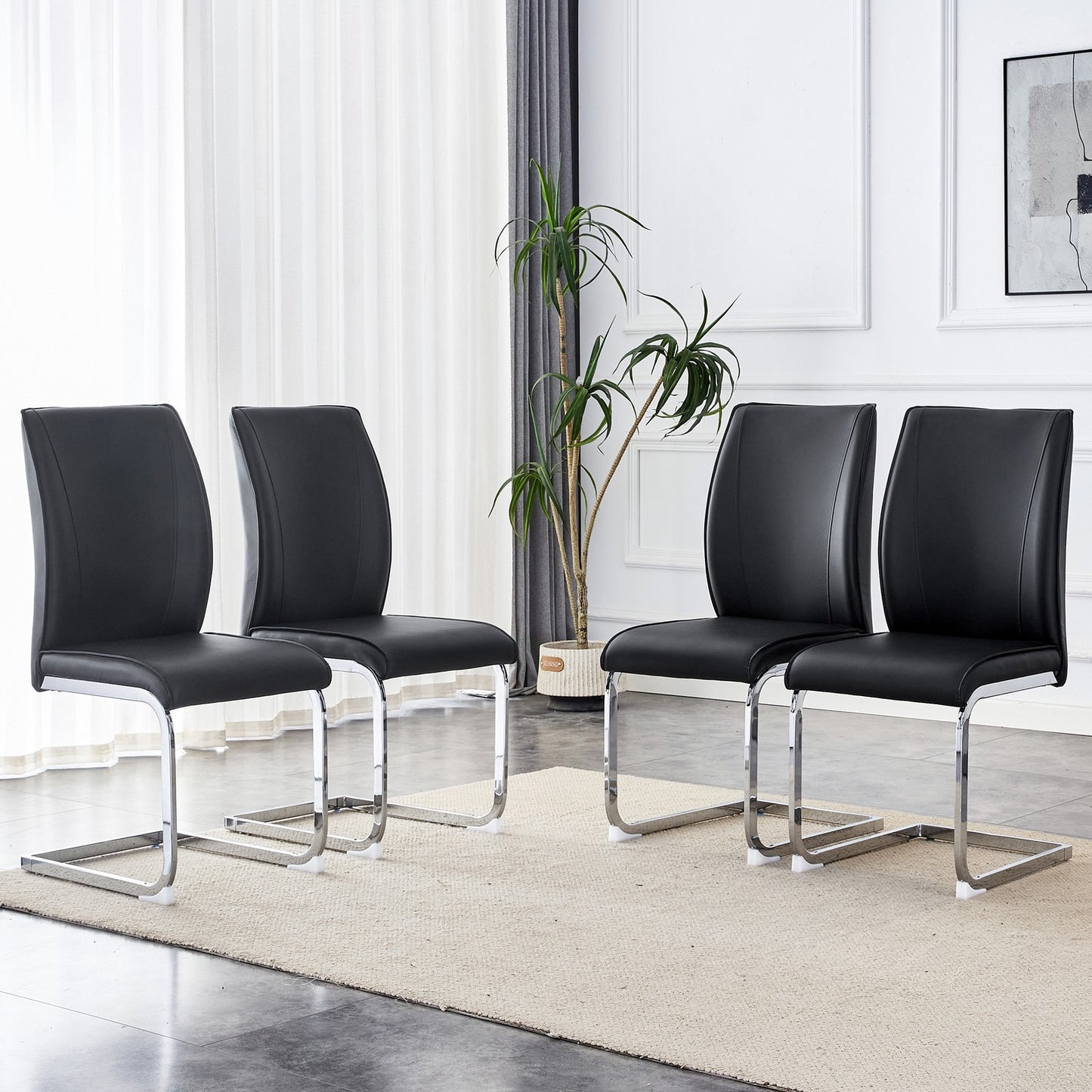 Sumdeal Black and Silver PU Leather Dining Chairs Set of 4 with Silver Legs - product image 4