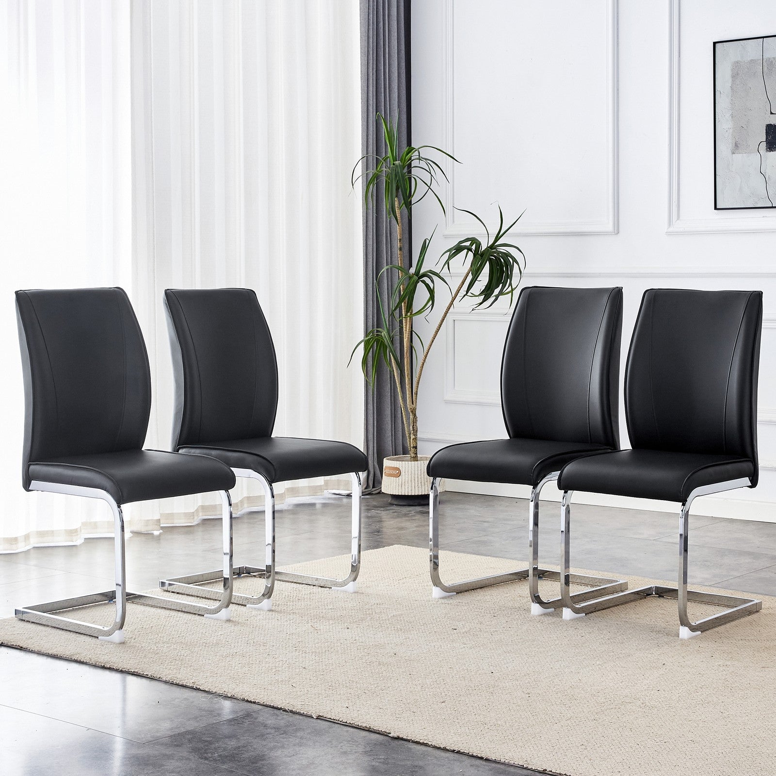 Sumdeal Black and Silver PU Leather Dining Chairs Set of 4 with Silver Legs - product image 4