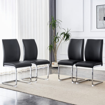 Sumdeal Black and Silver PU Leather Dining Chairs Set of 4 with Silver Legs - product image 4