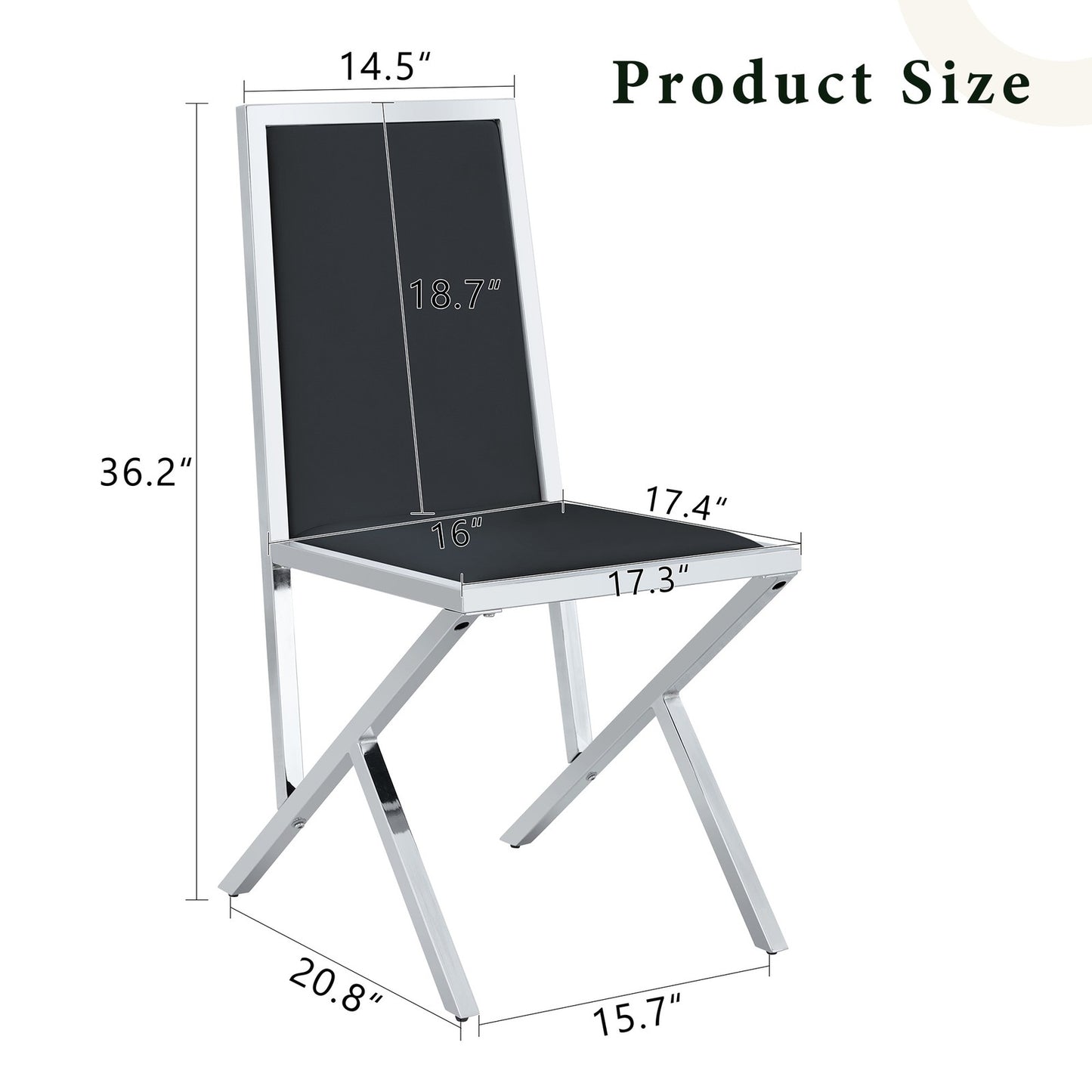 Sumdeal Black and Silver PU Leather Dining Chairs Set of 2 with Silver Legs - product image 4