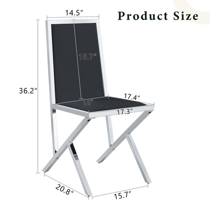 Sumdeal Black and Silver PU Leather Dining Chairs Set of 2 with Silver Legs - product image 4