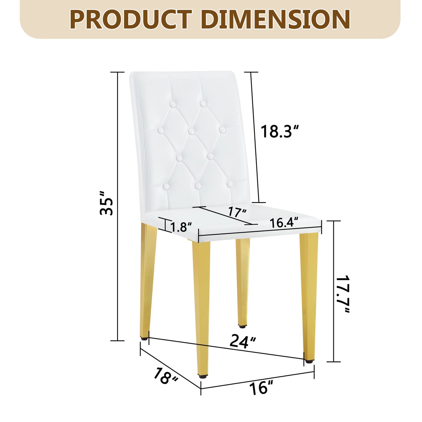 Sumdeal White and Gold PU Leather Dining Chairs Set of 4 with Gold Legs - product image 4