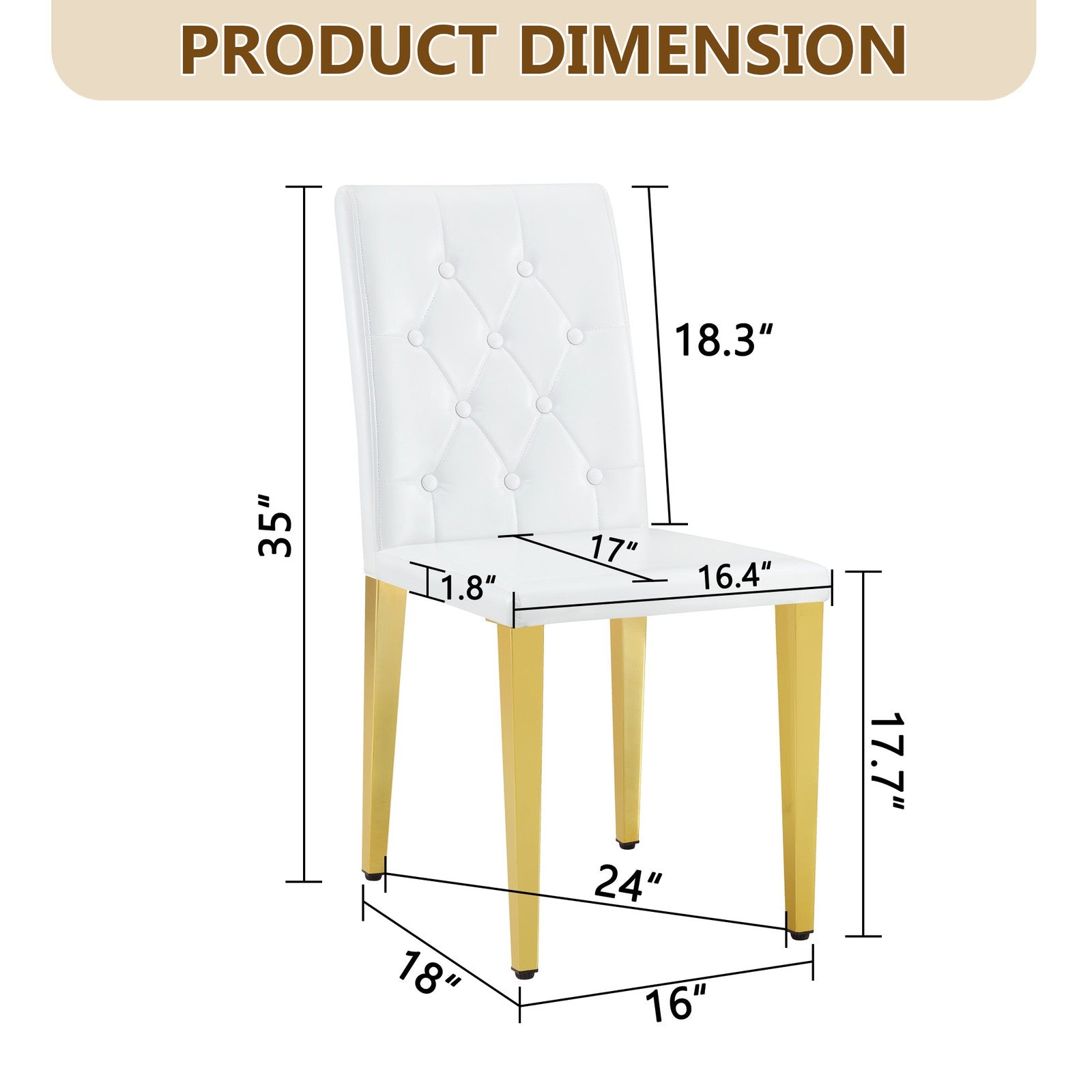 Sumdeal White and Gold PU Leather Dining Chairs Set of 4 with Gold Legs - product image 4