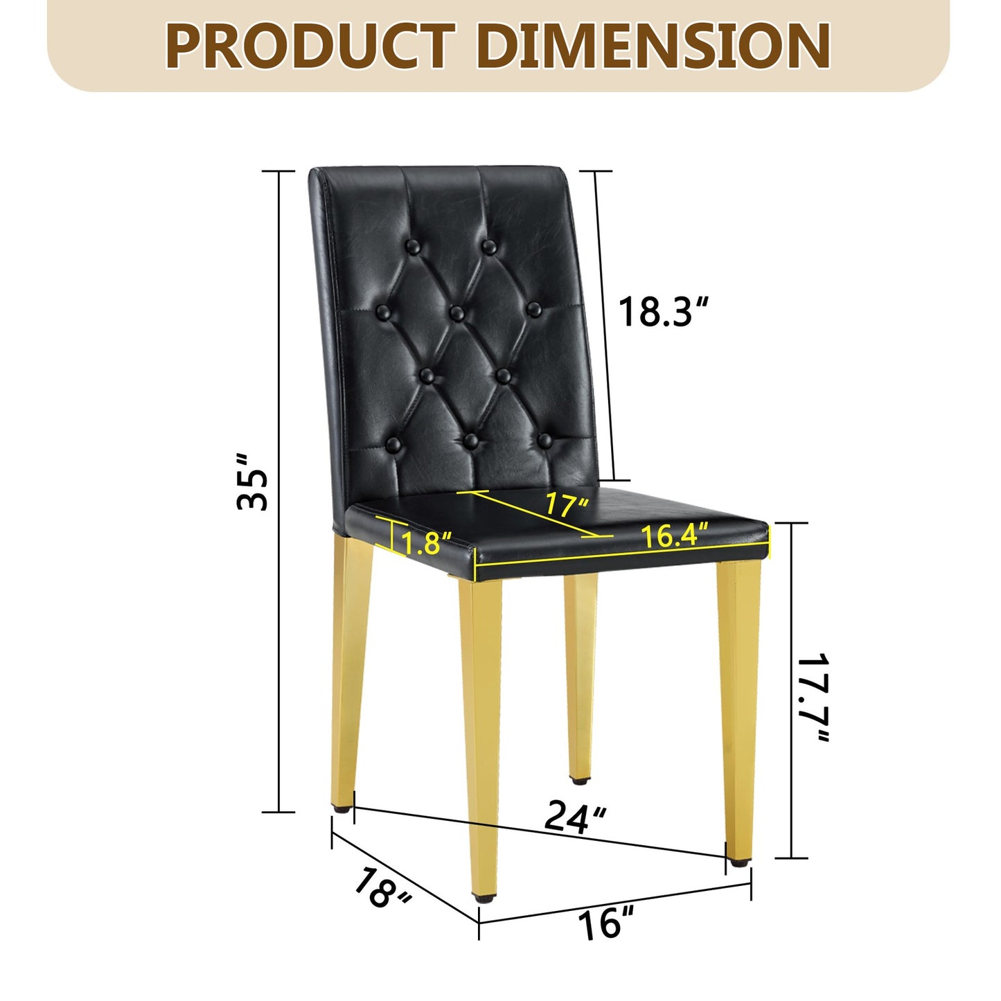 Sumdeal Black and Gold PU Leather Dining Chairs Set of 4 with Gold Legs - product image 4