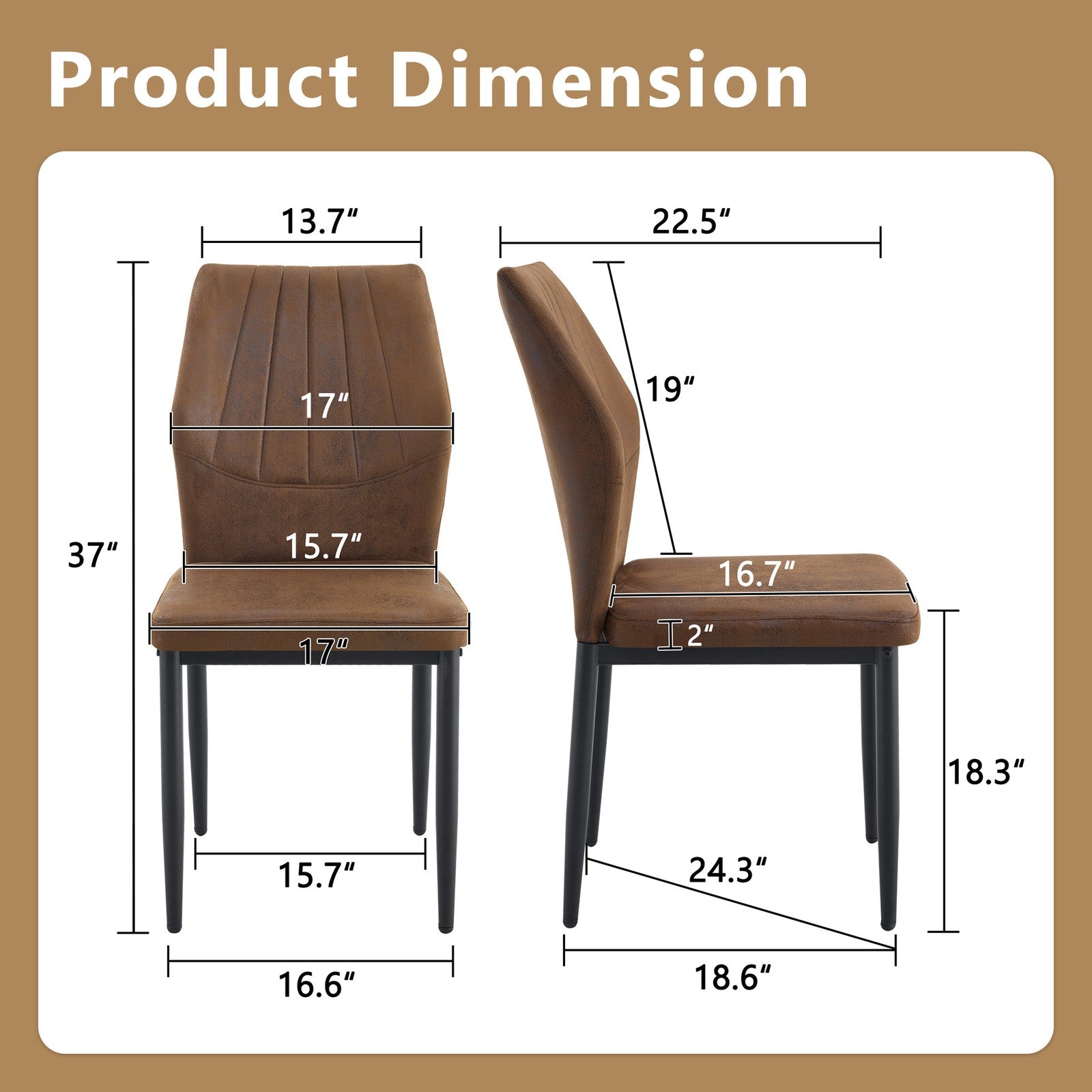 Sumdeal Brown and Black Fabric Dining Chairs Set of 3 with Modern Legs - product image 4