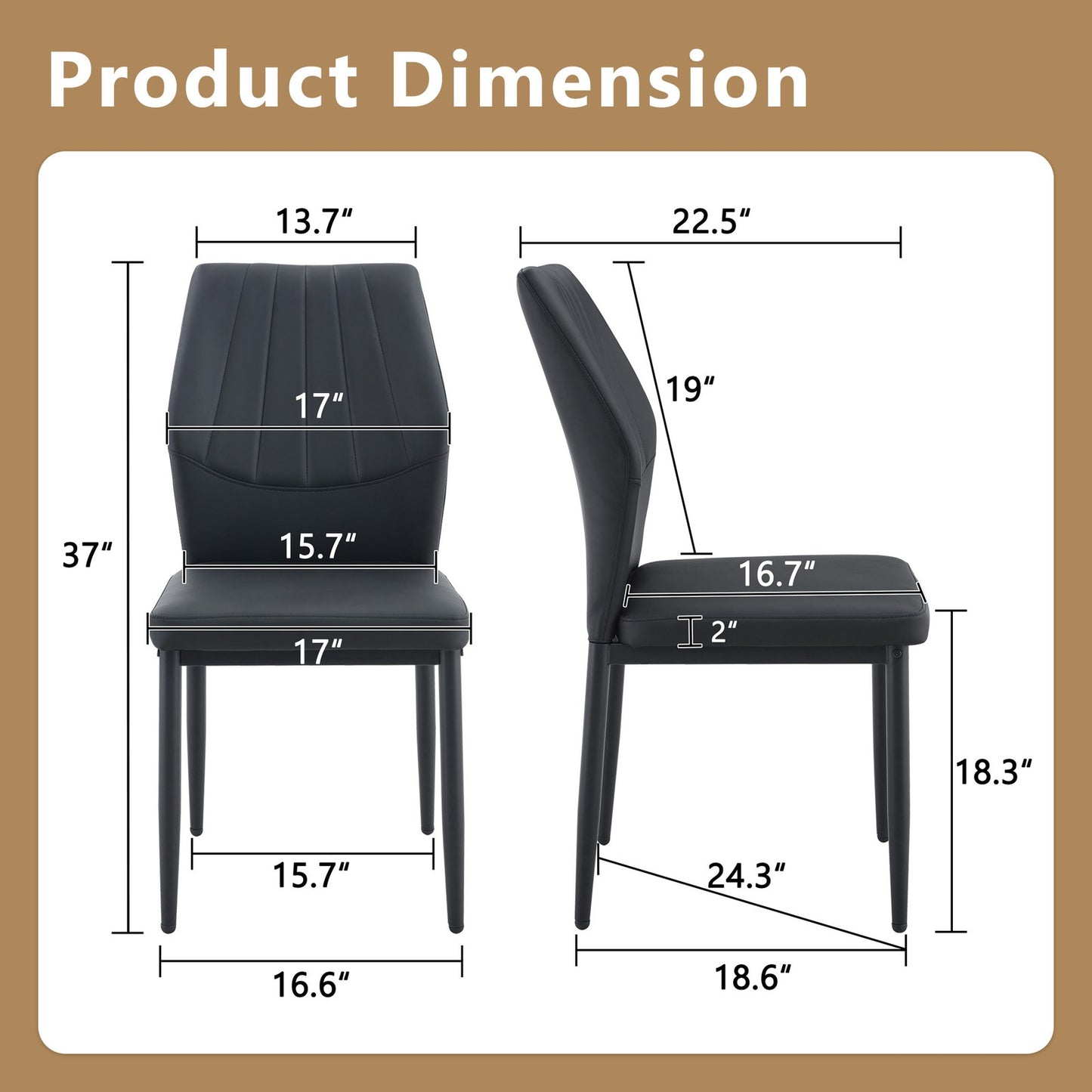Sumdeal Black PU Leather Dining Chairs Set of 3 with Modern Legs - product image 4