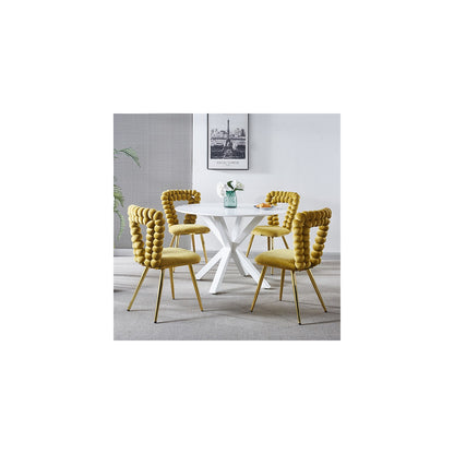 Sumdeal Yellow Fabric Dining Chairs Set of 4 with Gold Legs - product image 4