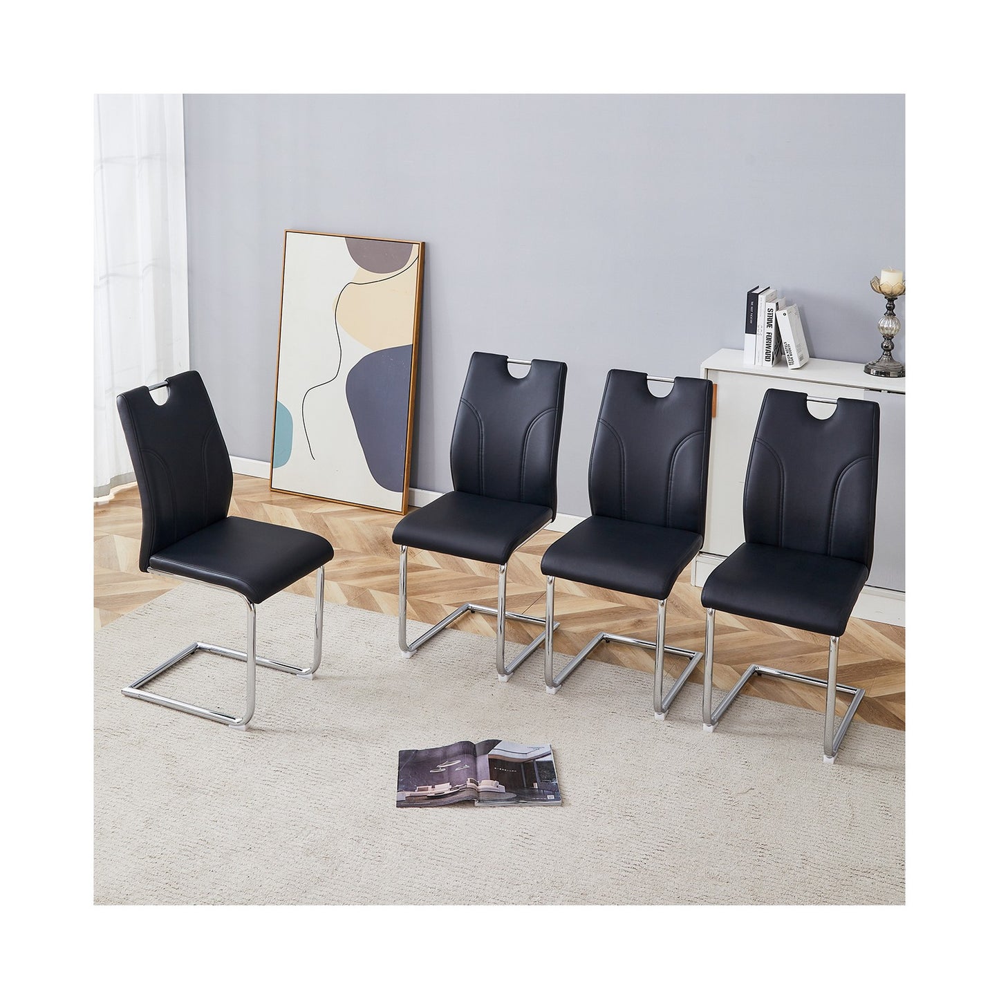 Sumdeal Black and Silver PU Leather Dining Chairs Set of 4 with Silver Legs - product image 4
