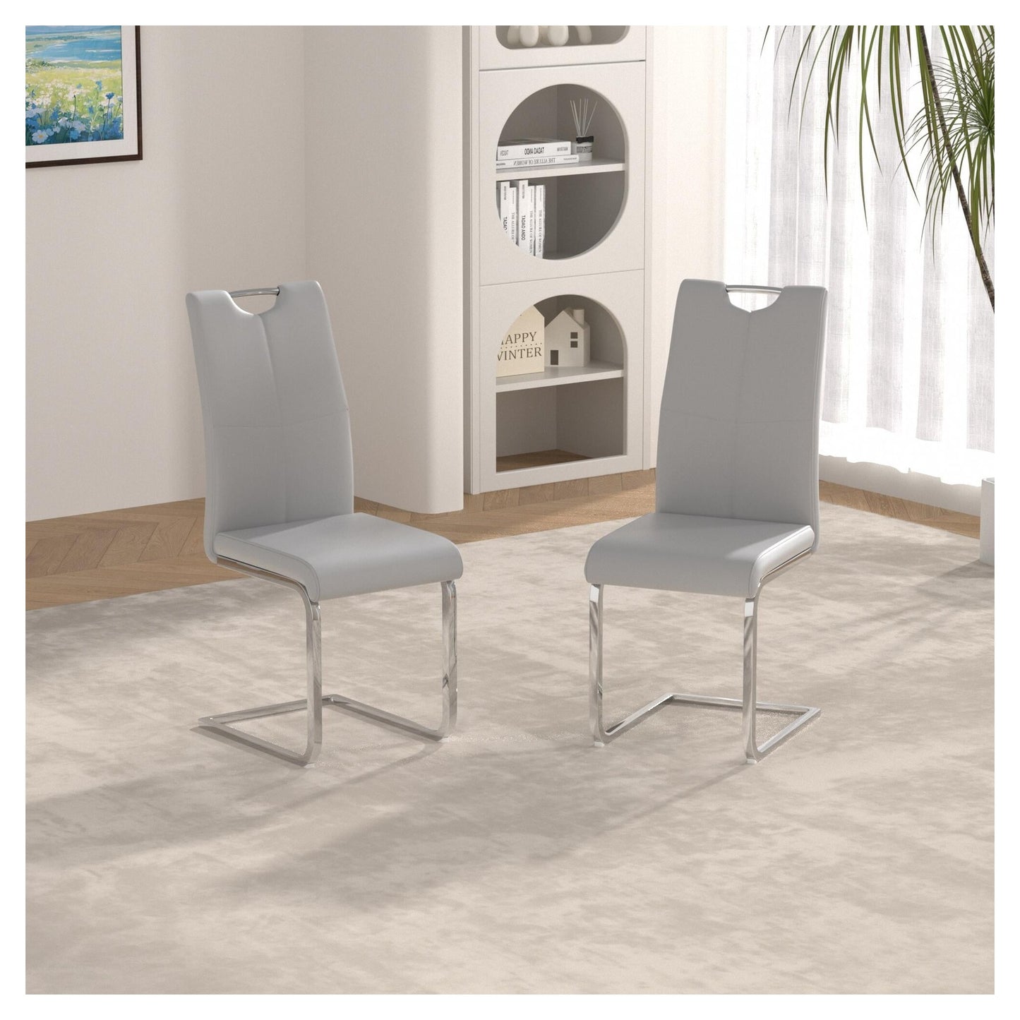 Sumdeal Modern PU Dining Chairs Set of 2 with Silver Legs for Small Dining Spaces - Walmart image Light Gray