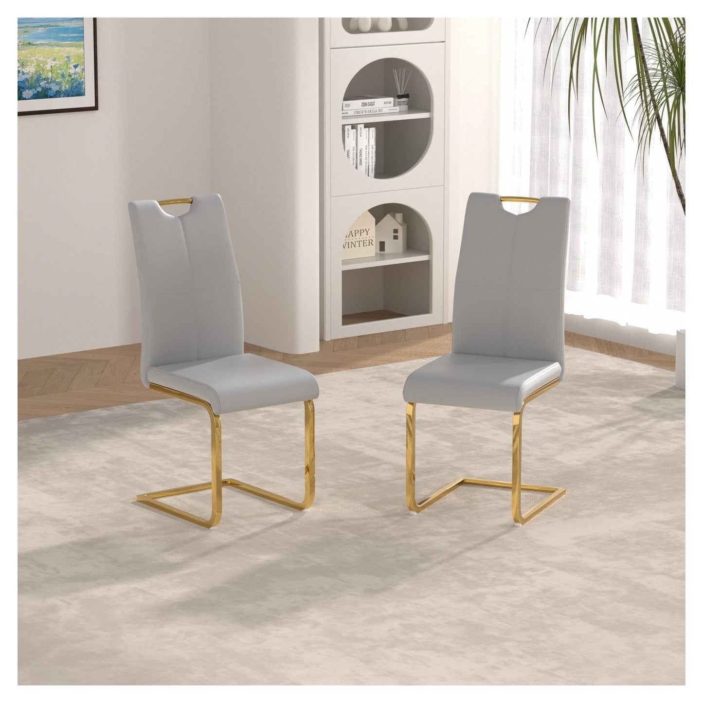 Sumdeal Modern PU Dining Chairs Set of 2 with Gold Legs for Compact Dining Rooms - Walmart image Light Gray