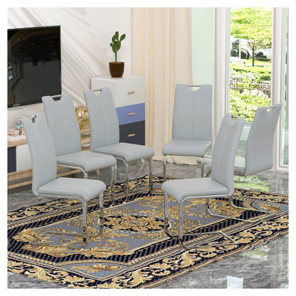 Sumdeal Modern PU Dining Chairs Set of 6 with Silver Legs for Family Dining Rooms - Walmart image Light Gray