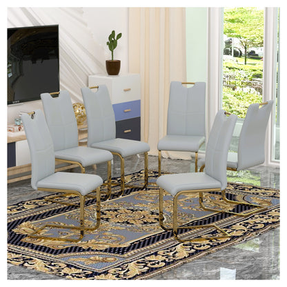 Sumdeal Modern PU Dining Chairs Set of 6 with Gold Legs for Open Dining Rooms - Walmart image Light Gray