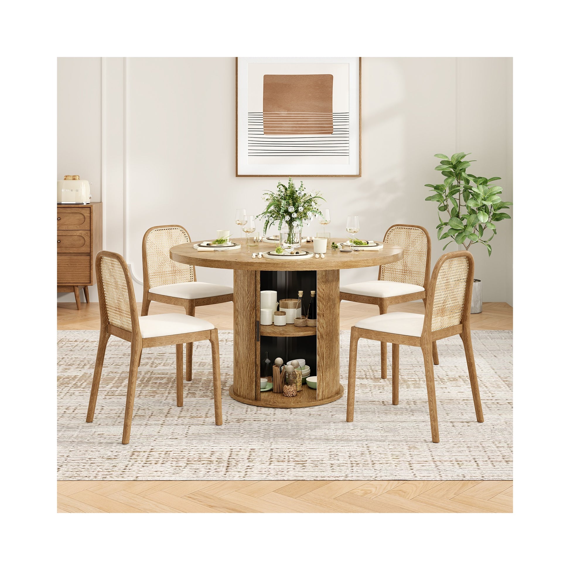 Sumdeal Round Wood-Look Dining Table for Apartments and Kitchens - detail image 5