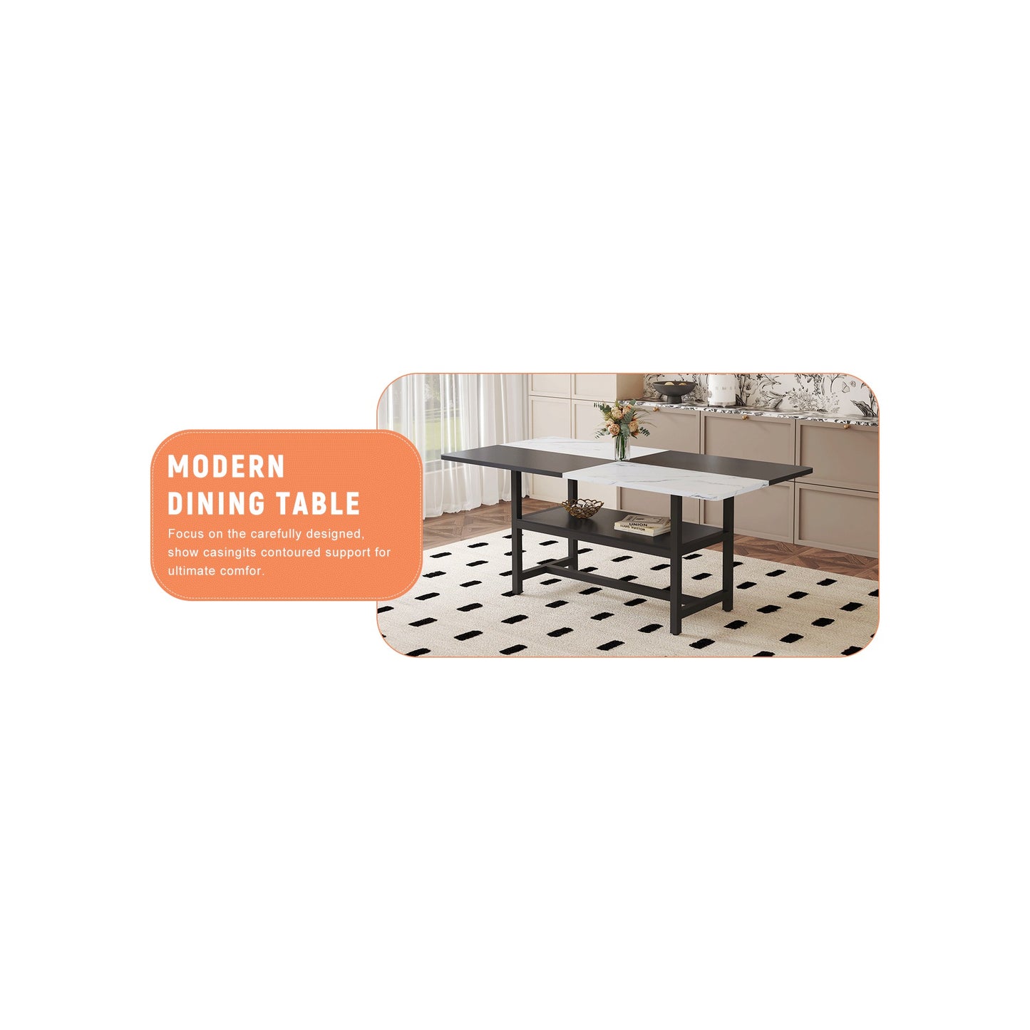 Sumdeal Rectangular Wood-Look Dining Table for Modern Dining Rooms - detail image 5